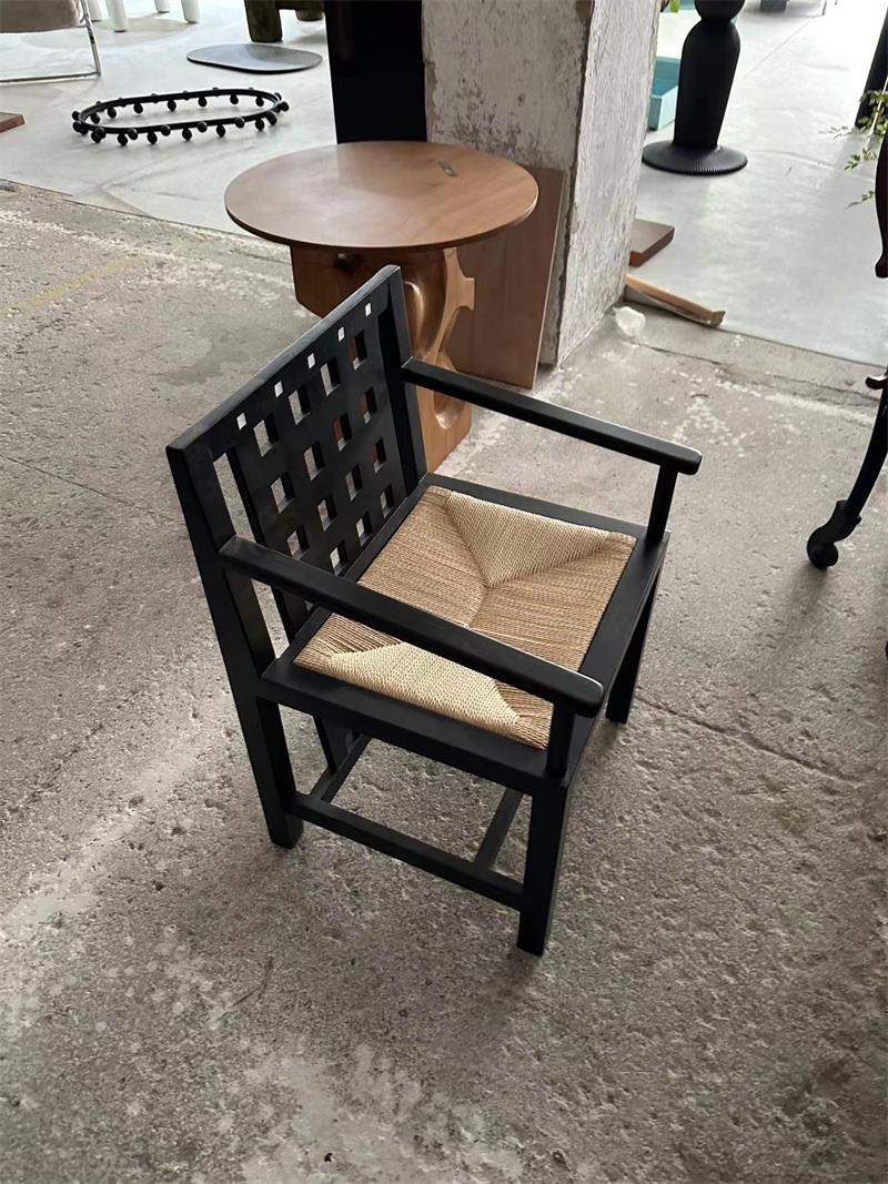 Handcrafted solid wood lattice back vintage mother-of-pearl art chair