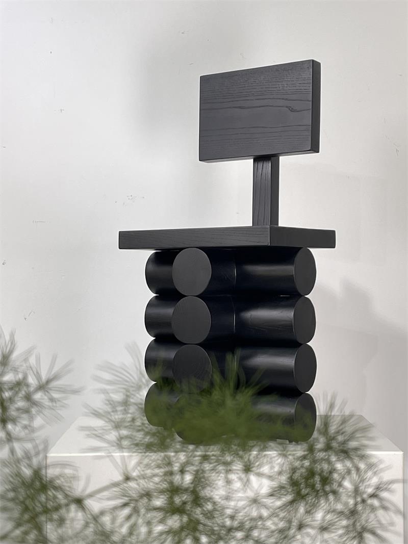 Modern minimalist geometric design multifunctional matte black solid wood art chair