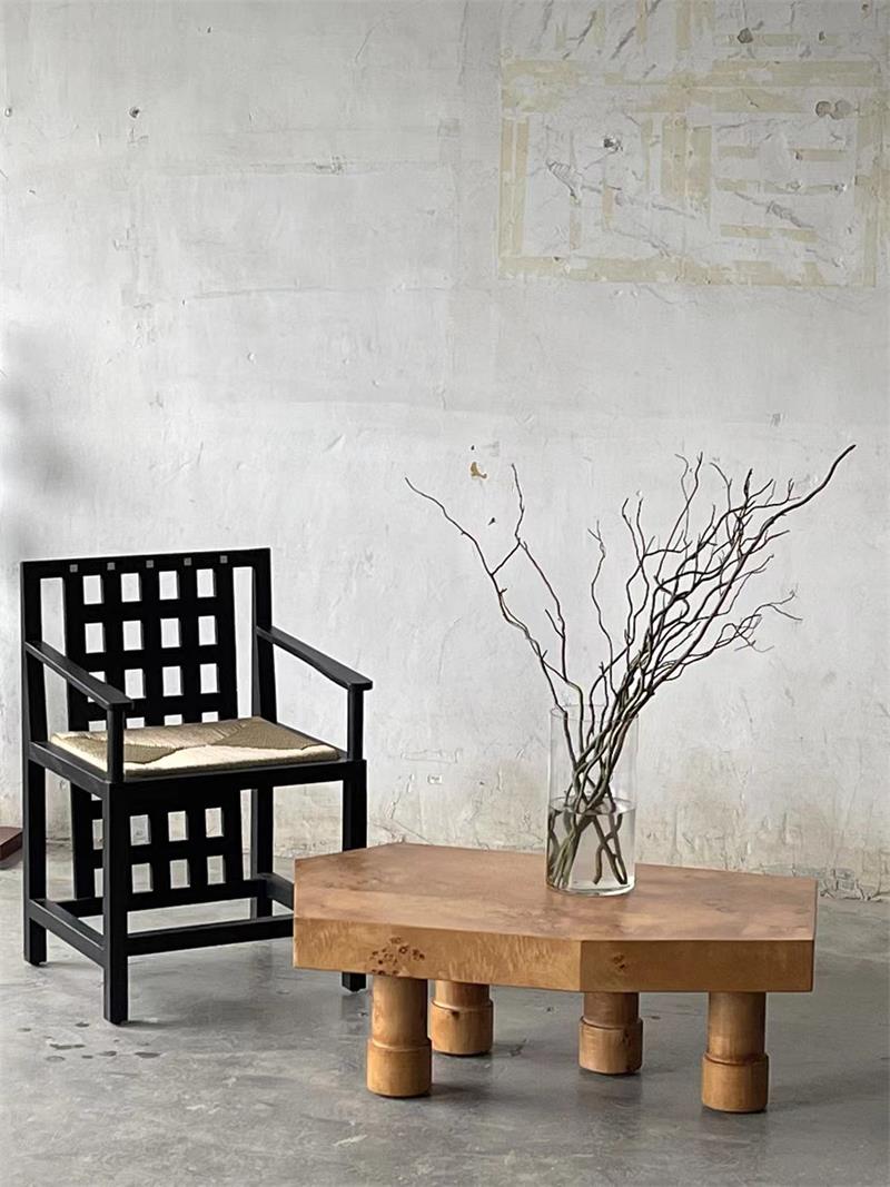 Handcrafted solid wood lattice back vintage mother-of-pearl art chair