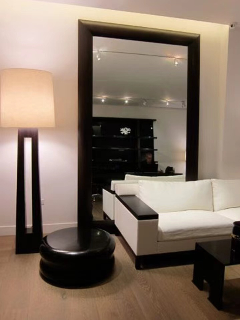 Modern large rectangular vertical black wide-frame full-length floor mirror