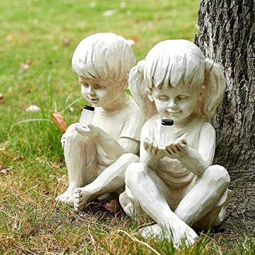 "Glow of Childhood" Solar Statue - Whispering Children Garden Figurine with LED Light