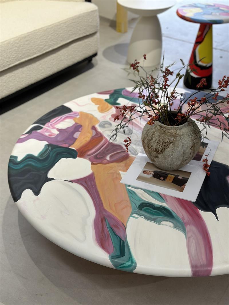 Modern Minimalist Hand-Drawn Abstract Wooden Art Tea Table Coffee Table