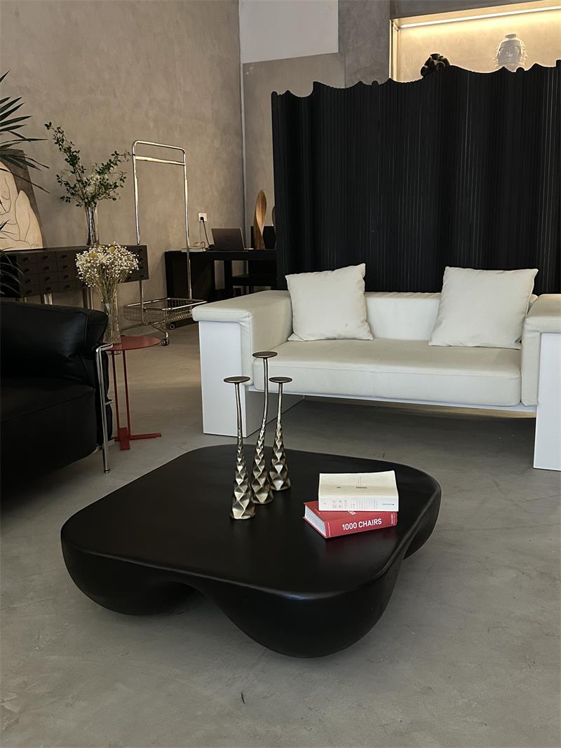 Modern organic-shaped irregular matte black living room coffee table