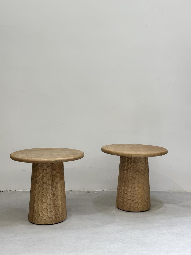 Modern natural hand-carved honeycomb solid wood side table