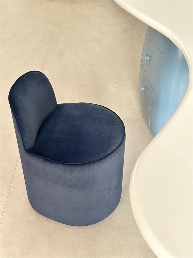 Modern navy blue velvet round padded back vanity stool