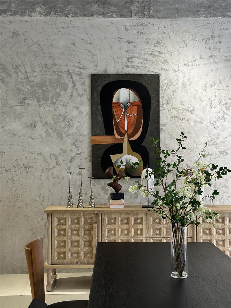 Modern Minimalist Geometric Carved Cottage-Style Solid Wood Sideboard
