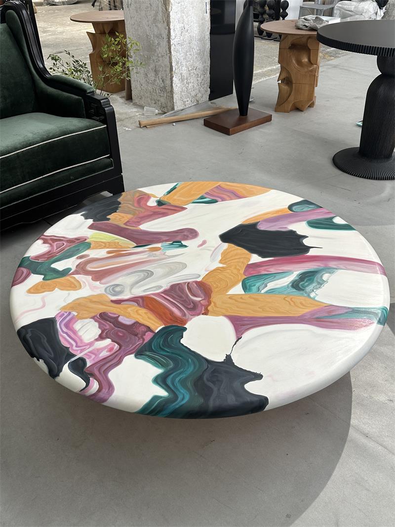 Modern Minimalist Hand-Drawn Abstract Wooden Art Tea Table Coffee Table