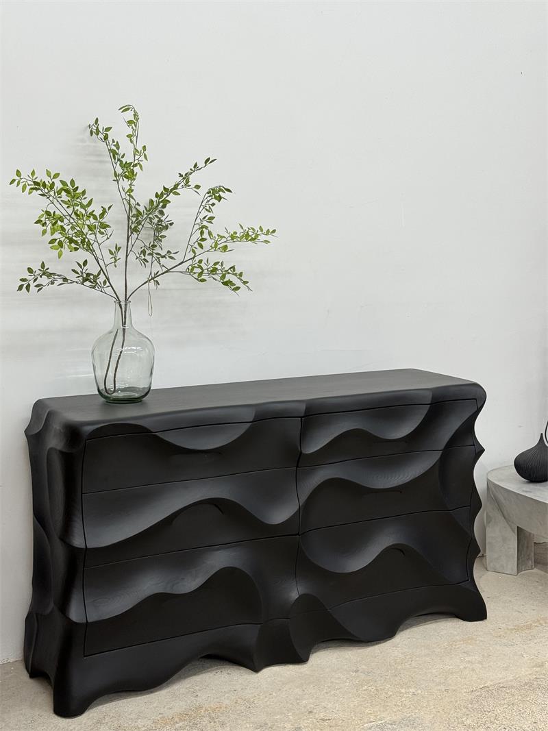 Modern Art Matte Wave Front Sculptural Sideboard Six-Drawer Cabinet