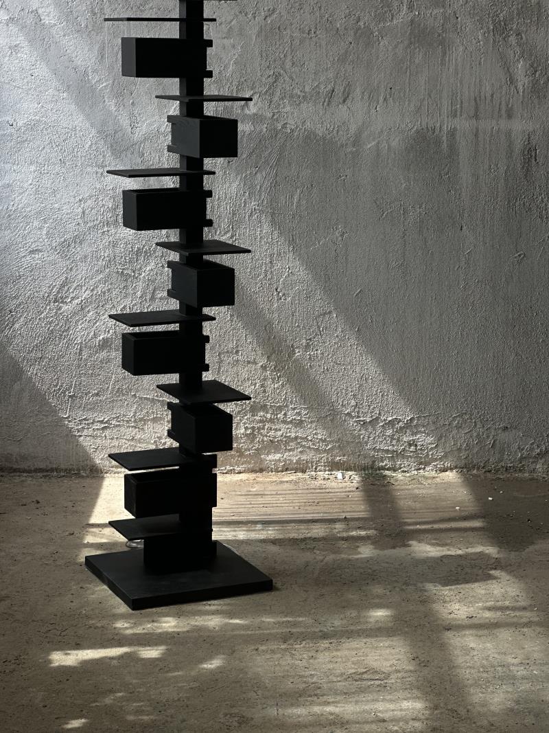 Geometric Stacked Wooden Abstract Sculpture Floor Lamp