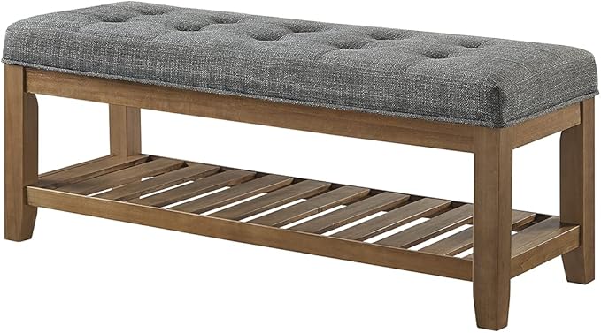 Large Rectangular Upholstered Tufted Linen Fabric Ottoman Bench