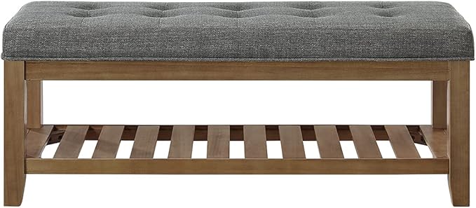 Large Rectangular Upholstered Tufted Linen Fabric Ottoman Bench
