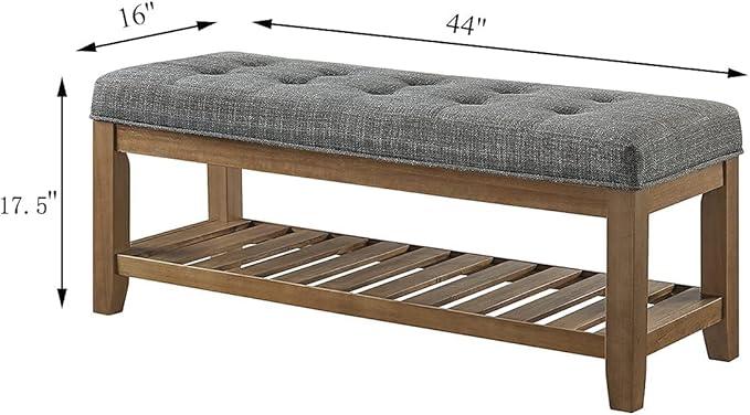 Large Rectangular Upholstered Tufted Linen Fabric Ottoman Bench