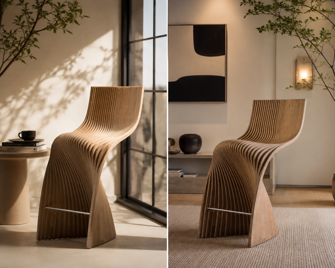 Solid Wood Sculpture Bar Stool Art Furniture - Free Shipping