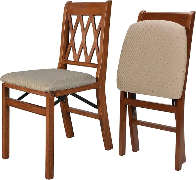 Lattice Back Wooden Folding Chairs with Padded Seats