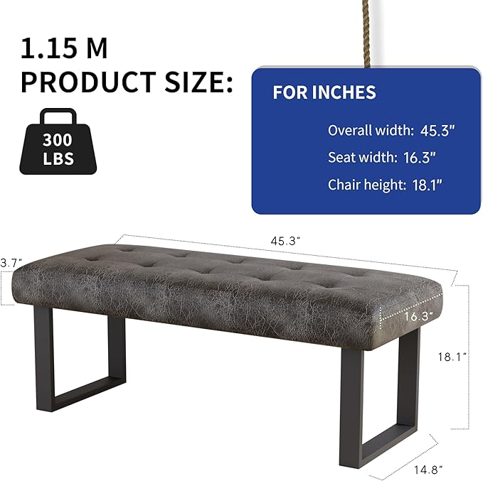 45.3'' Upholstered Quality Cloth Fabrics Bench with Metal Leg