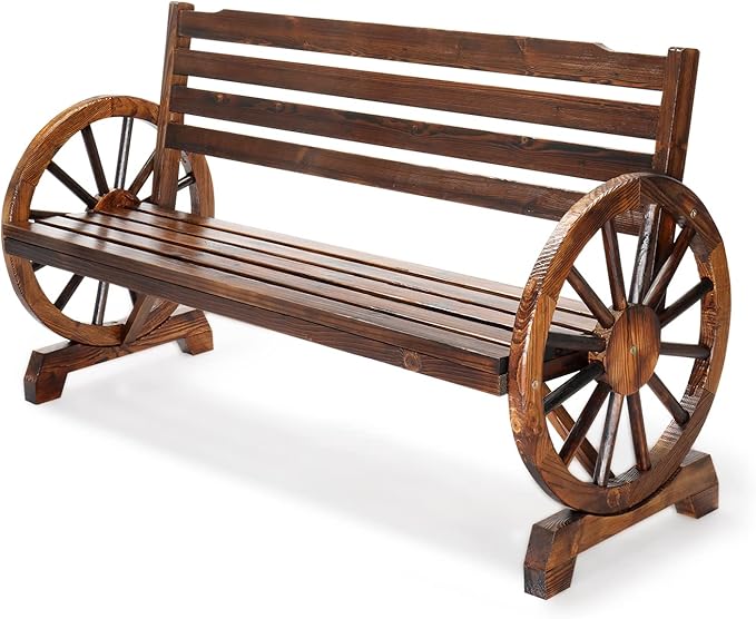 Wooden Wheel Bench Outdoor Bench