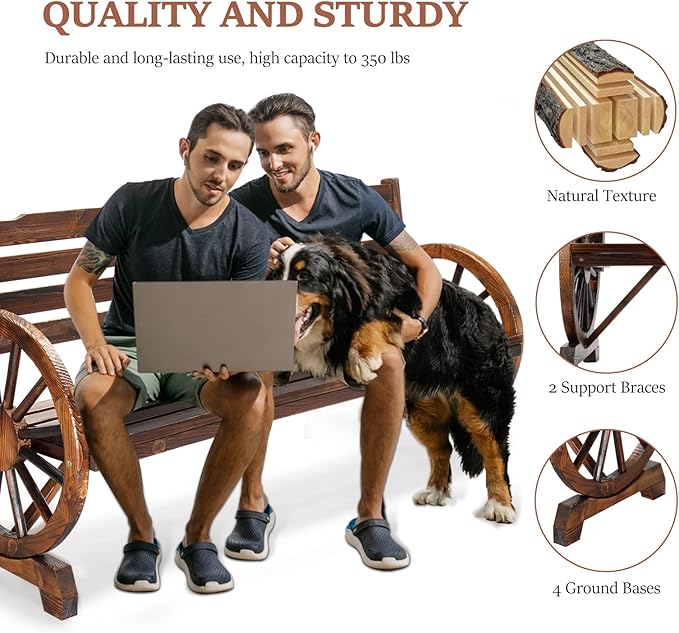 Wooden Wheel Bench Outdoor Bench