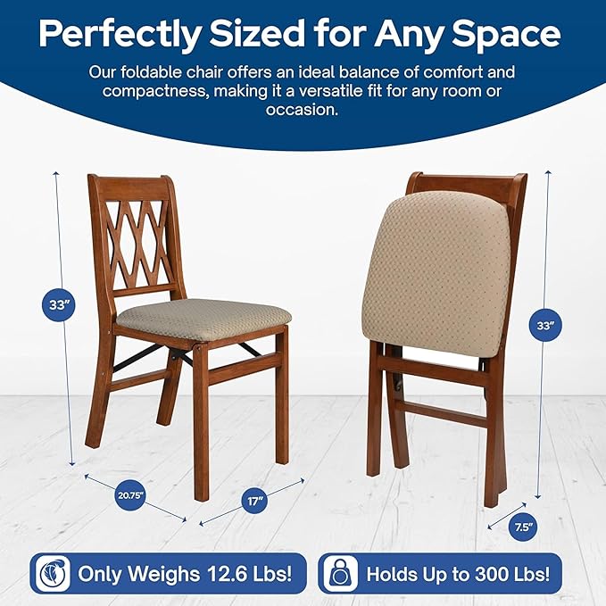 Lattice Back Wooden Folding Chairs with Padded Seats