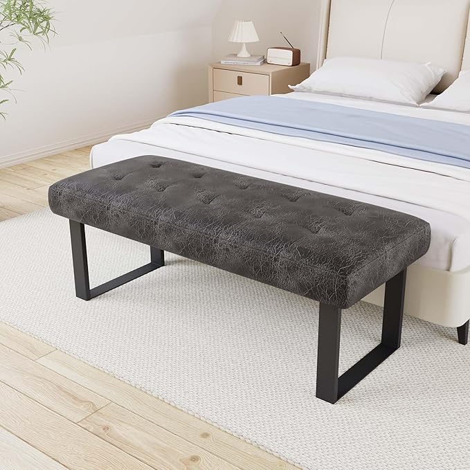 45.3'' Upholstered Quality Cloth Fabrics Bench with Metal Leg