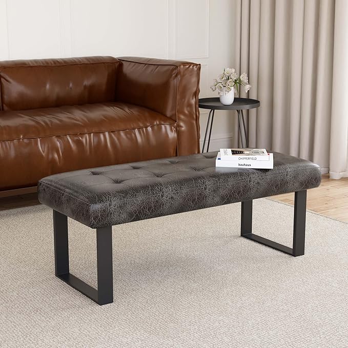 45.3'' Upholstered Quality Cloth Fabrics Bench with Metal Leg