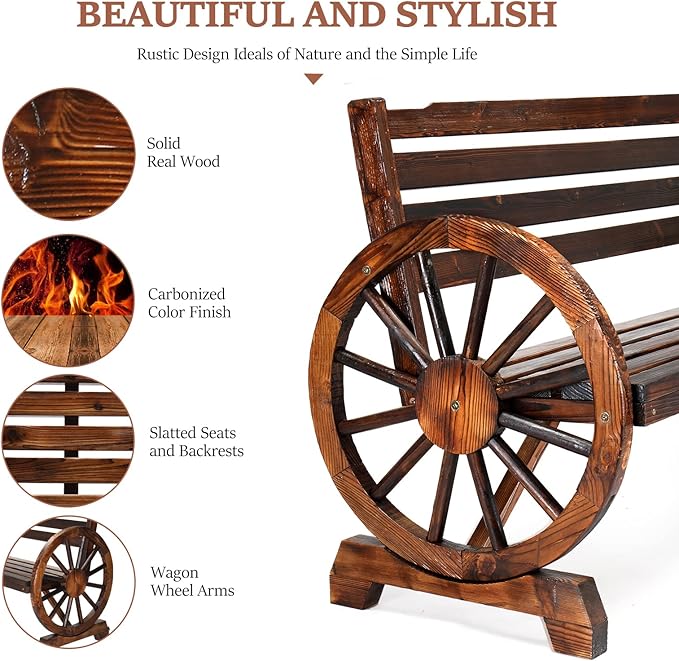 Wooden Wheel Bench Outdoor Bench