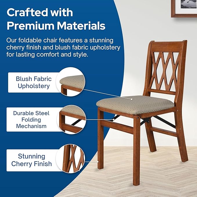 Lattice Back Wooden Folding Chairs with Padded Seats