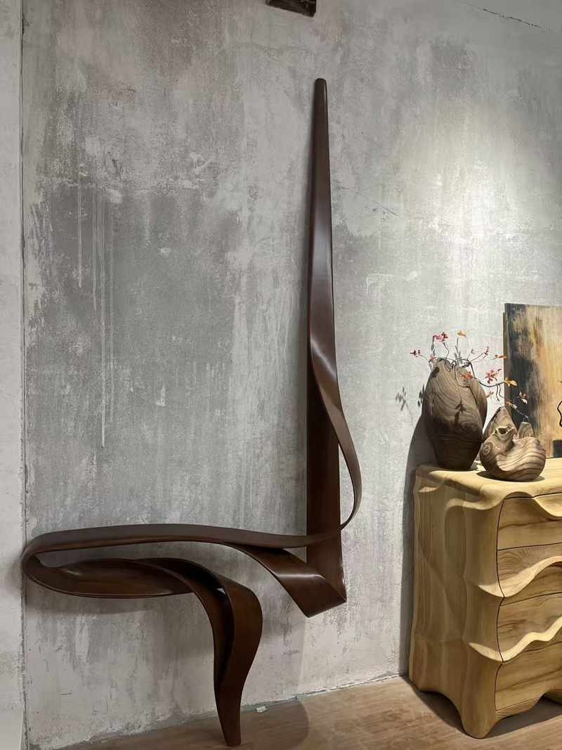 Flowing curves wood console table wall decor
