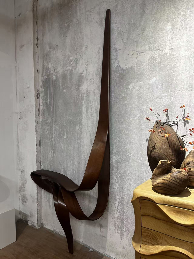 Flowing curves wood console table wall decor