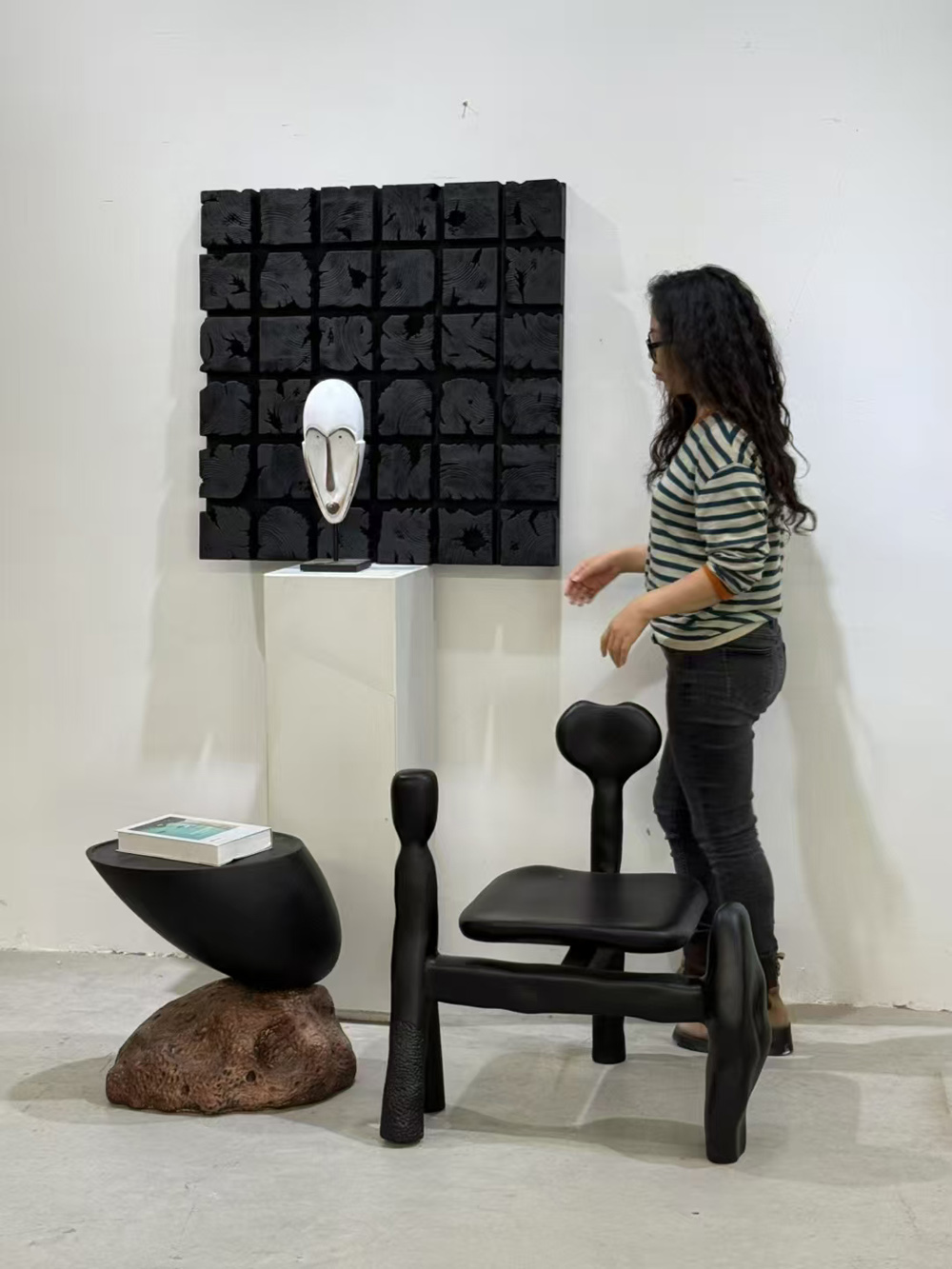 Black wooden blocks wall decor 