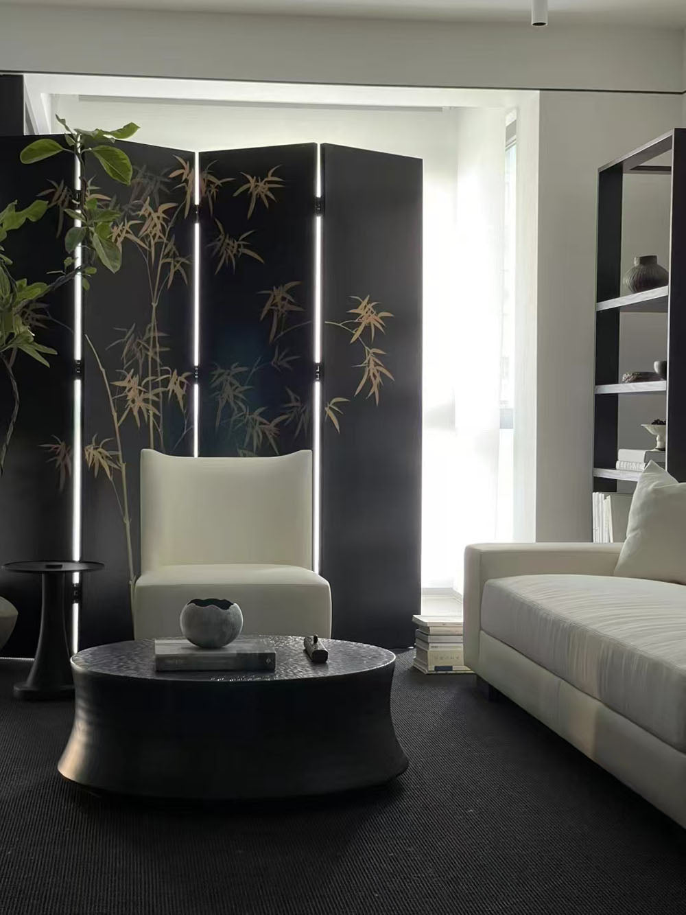 Bedroom with large windows and modern decor