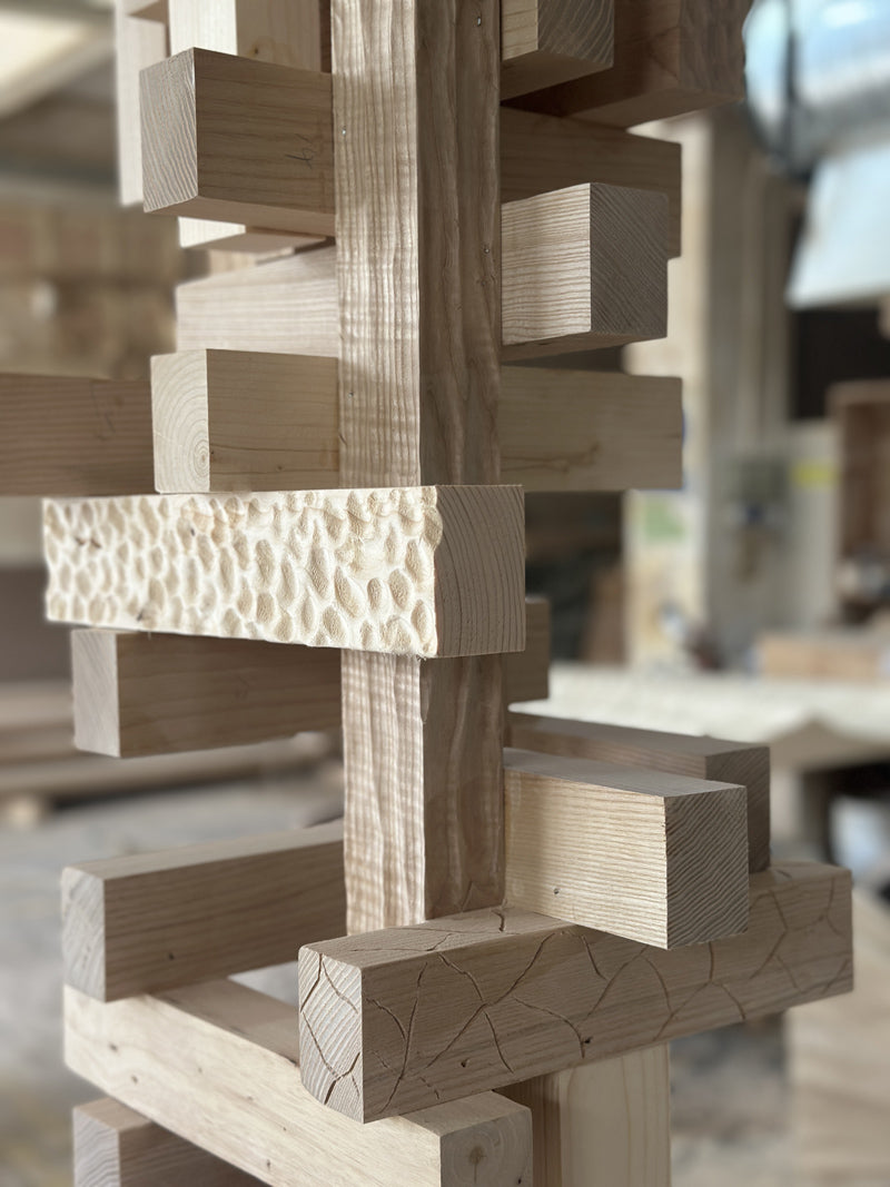 Tall Abstract Wood Carving Sculpture