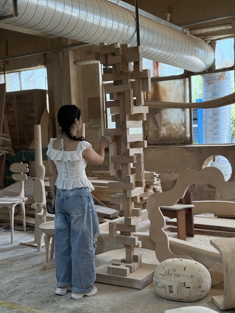 Tall Abstract Wood Carving Sculpture