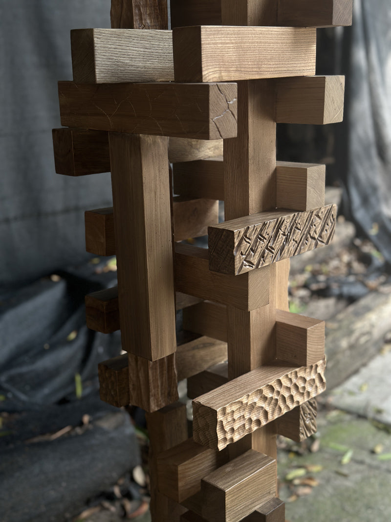 Tall Abstract Wood Carving Sculpture