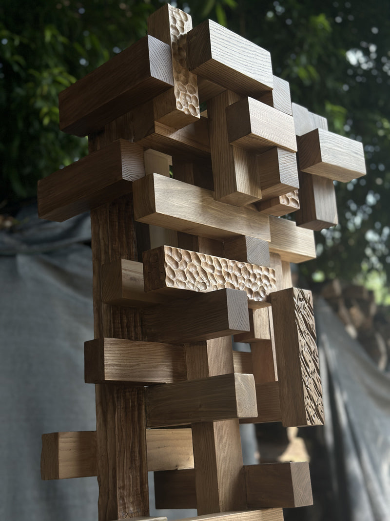 Tall Abstract Wood Carving Sculpture