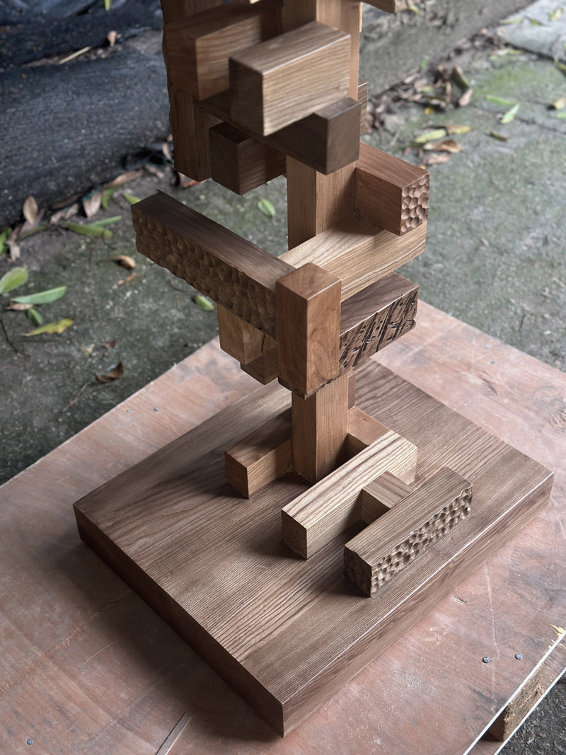 Tall Abstract Wood Carving Sculpture