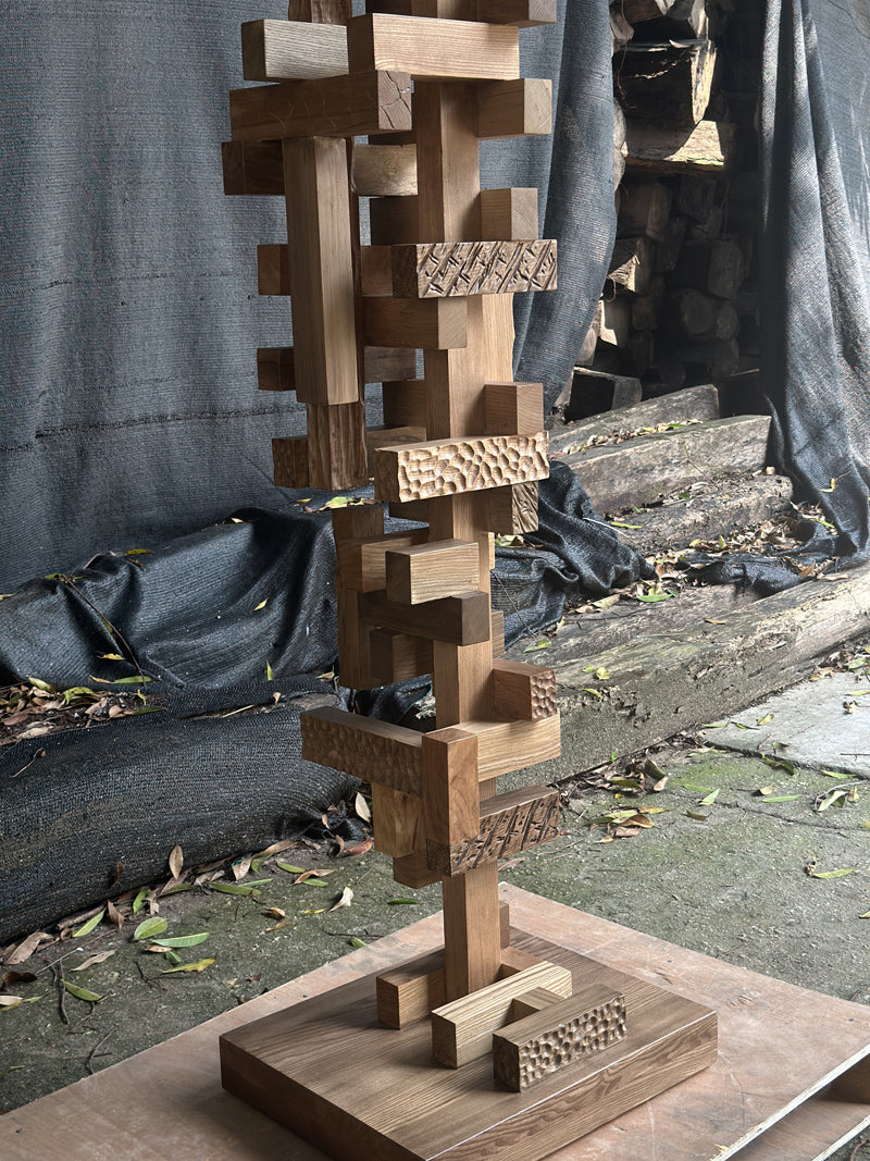 Tall Abstract Wood Carving Sculpture