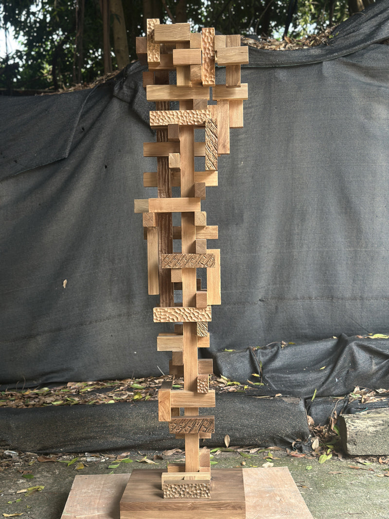 Tall Abstract Wood Carving Sculpture