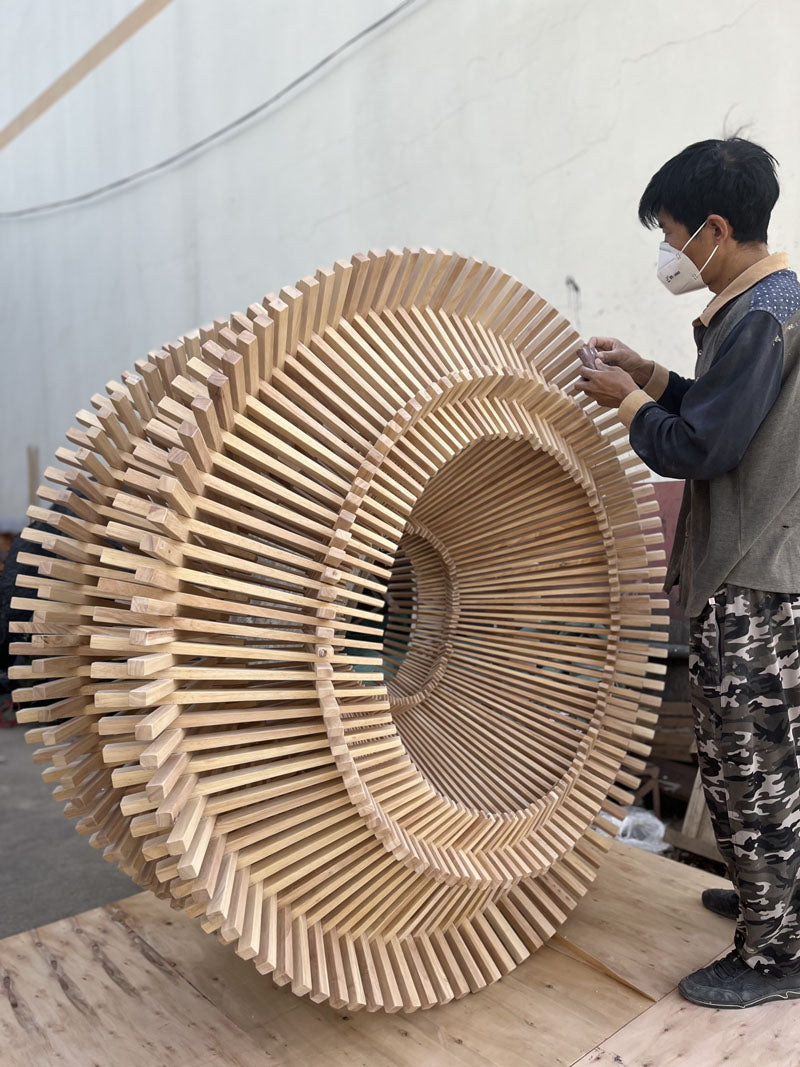 Large Wooden Round Sculpture Art Installation
