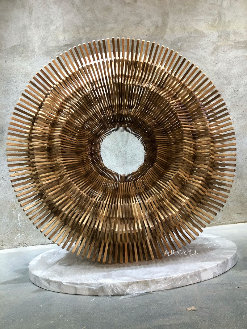 Large Wooden Round Sculpture Art Installation