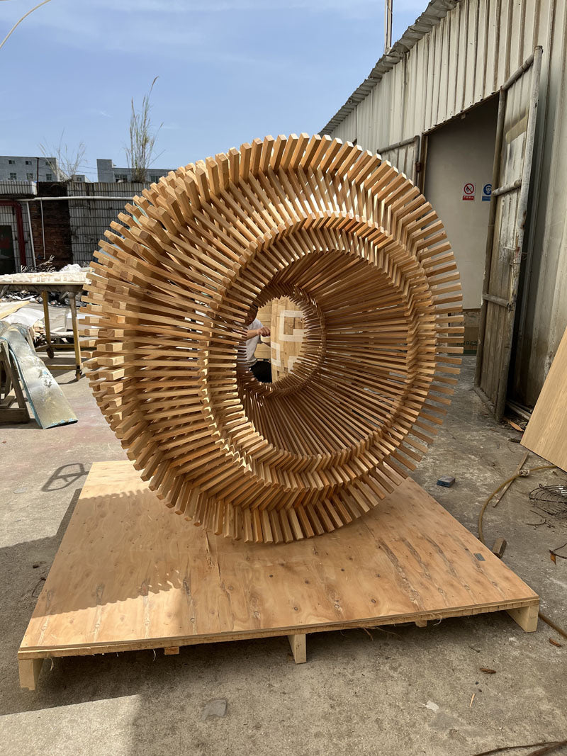 Large Wooden Round Sculpture Art Installation