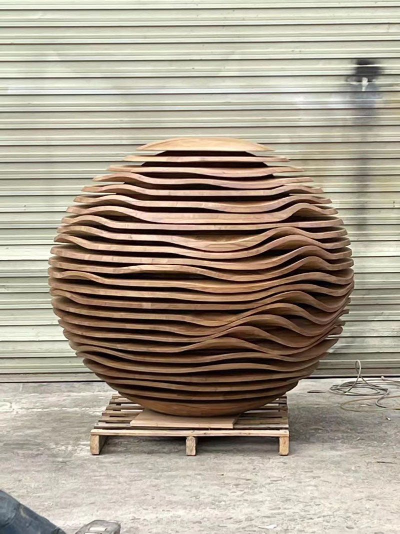 Solid Wood Sphere Sculpture