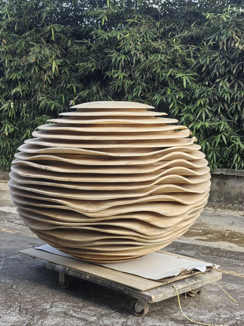 Solid Wood Sphere Sculpture