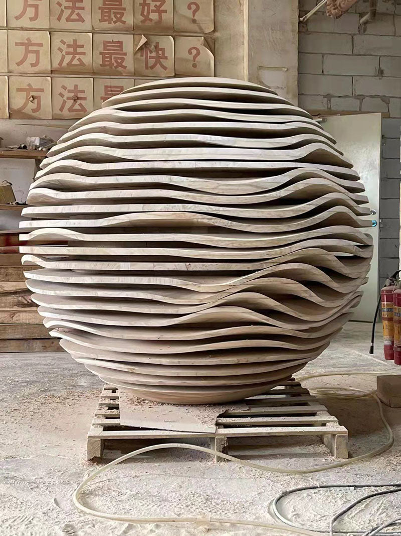 Solid Wood Sphere Sculpture