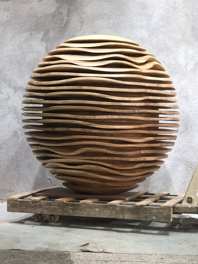 Solid Wood Sphere Sculpture