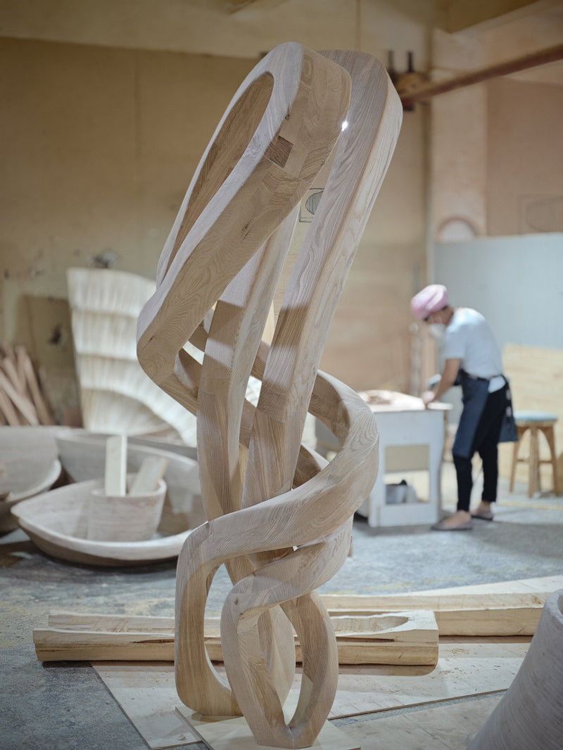 Ash Wood Hand Carving abstract sculpture