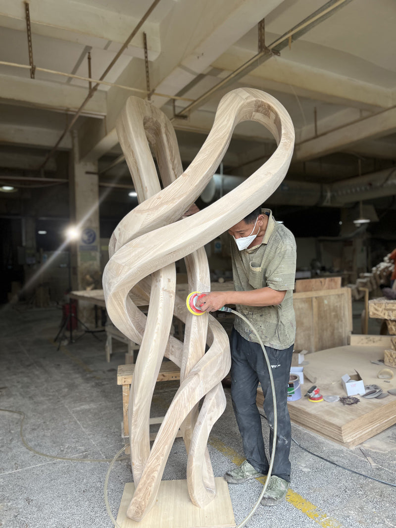 Ash Wood Hand Carving abstract sculpture