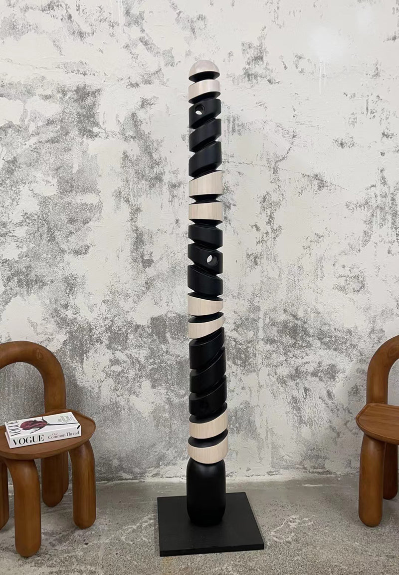 Black and White Geometric Forms Wood Sculpture