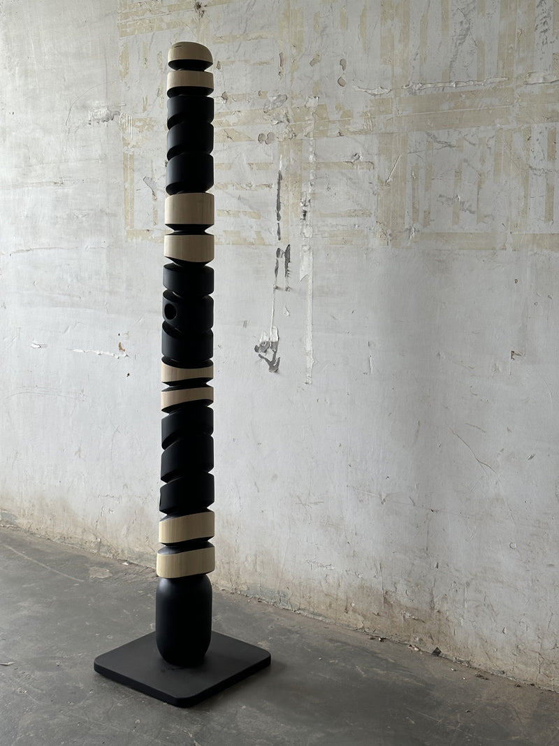 Black and White Geometric Forms Wood Sculpture