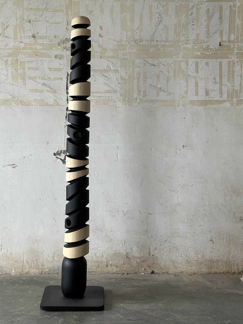 Black and White Geometric Forms Wood Sculpture