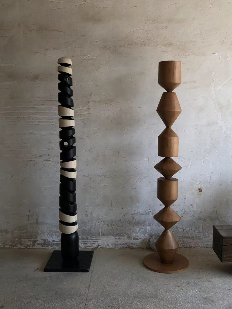 Black and White Geometric Forms Wood Sculpture
